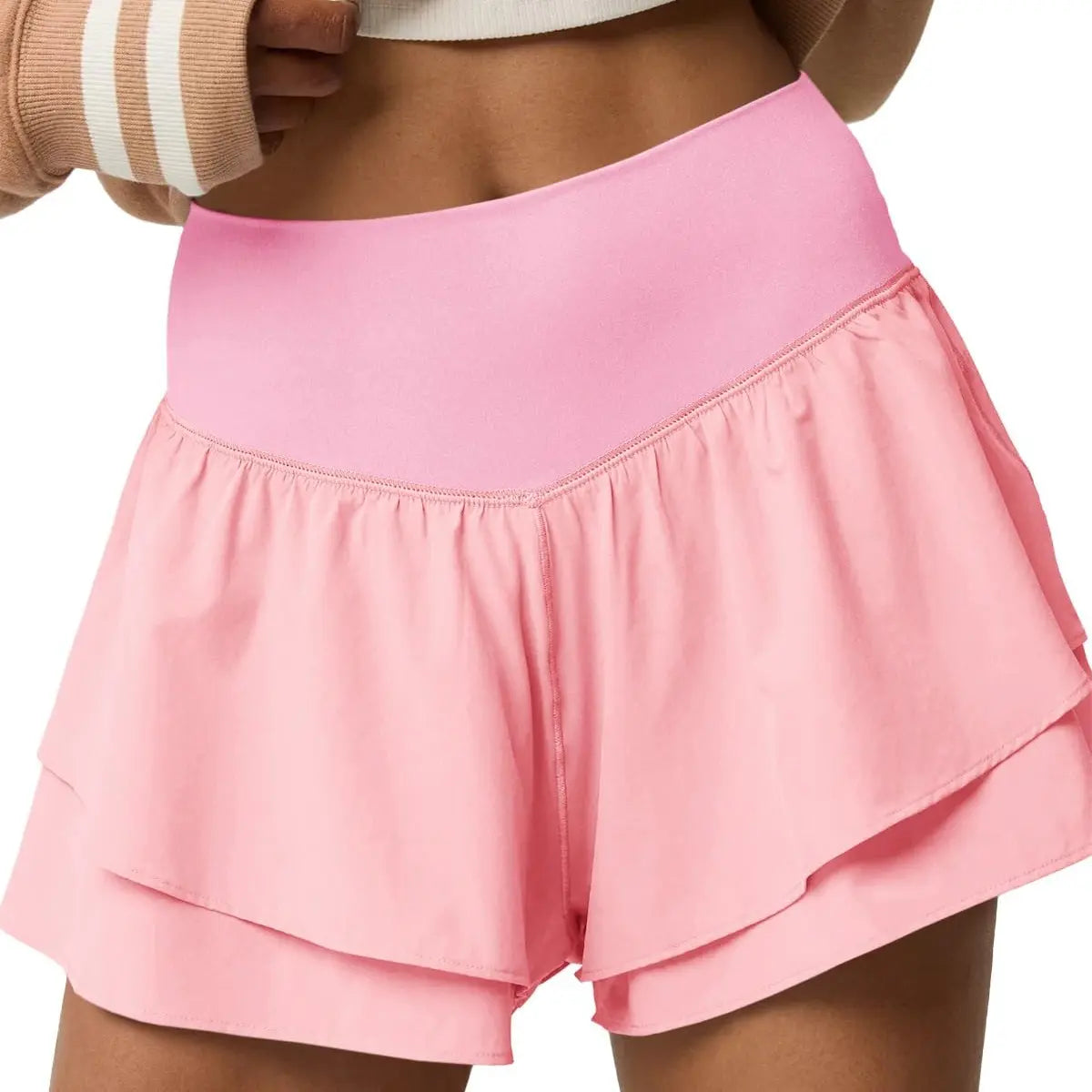 FISOEW Womens High Waisted Athletic Shorts Ruffle Tiered Running Workout Tennis Shorts with Build in Shorts