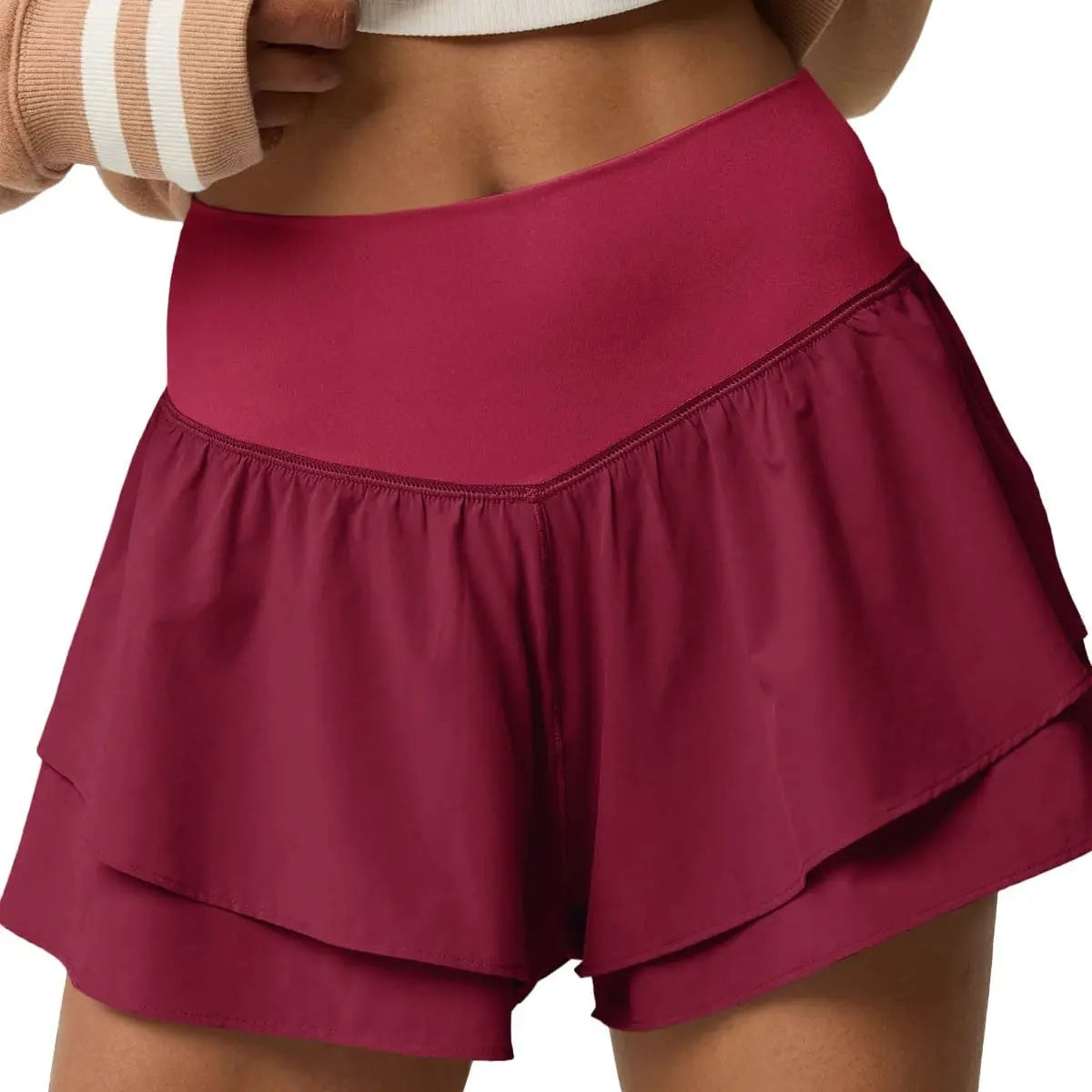FISOEW Womens High Waisted Athletic Shorts Ruffle Tiered Running Workout Tennis Shorts with Build in Shorts