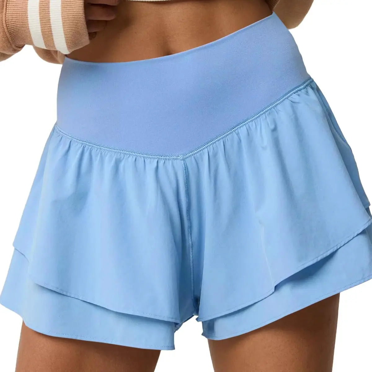 FISOEW Womens High Waisted Athletic Shorts Ruffle Tiered Running Workout Tennis Shorts with Build in Shorts