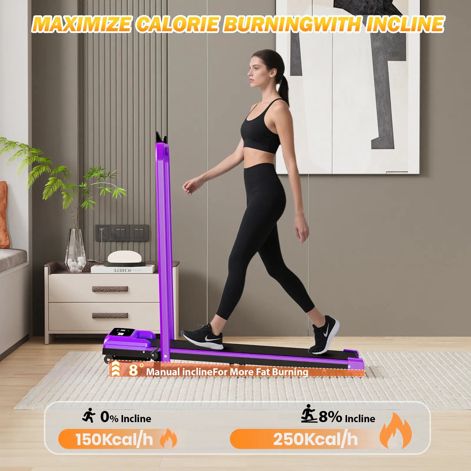 【Adjustable Incline】 YAGUD Foldable Treadmill, Low-Noise Motor Walking Pad, 265Lbs Weight Capacity, Remote Control & Wheels for Easy Mobility, Comes with Free Resistance Bands, Dual Shock-Absorption System Springstatements