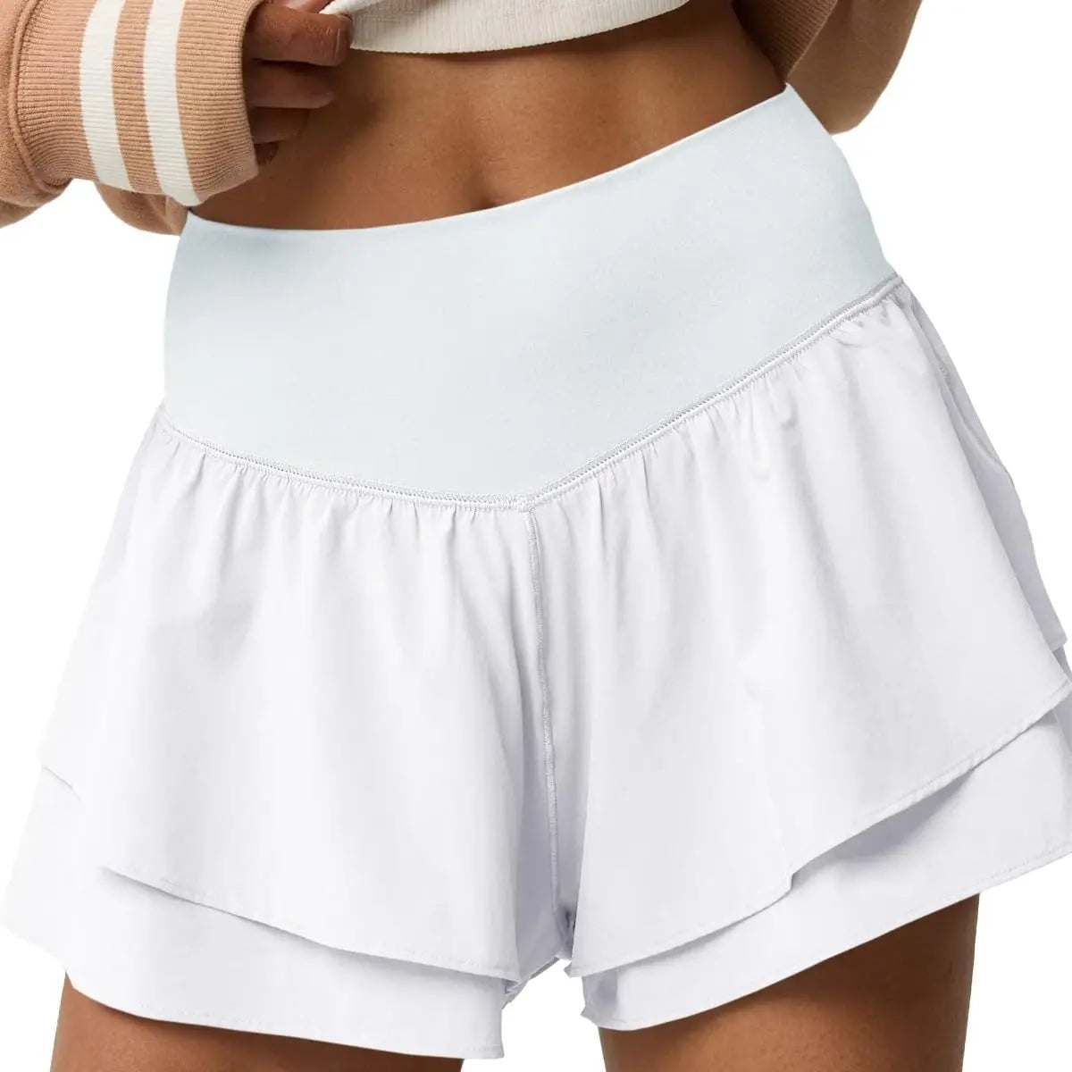 FISOEW Womens High Waisted Athletic Shorts Ruffle Tiered Running Workout Tennis Shorts with Build in Shorts